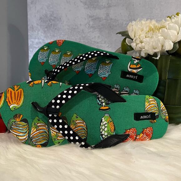 NEW J. Crew Grosgrain Ribbon Classic Polka Dot Tropical Fish Flip Flop Sandals 6 - Picture 2 of 12